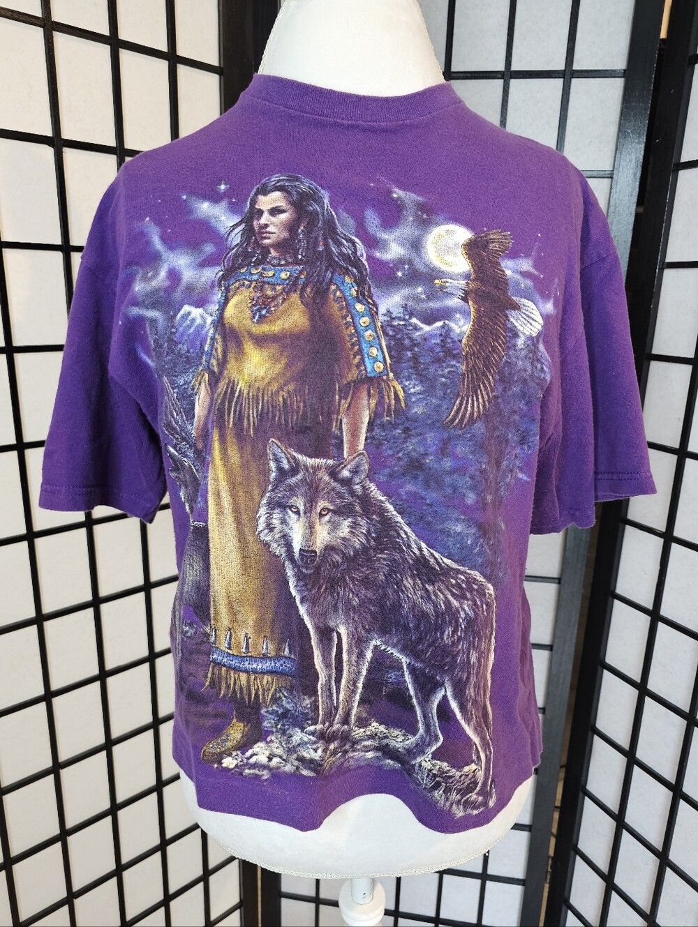 Delta Pro Weight Large Native American Girl & Wolves Short Sleeve Cropped Shirt